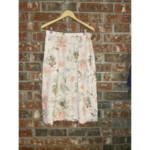 Vintage Floral 100% Linen Midi A-line Skirt Petite Large Femme Petal Pink